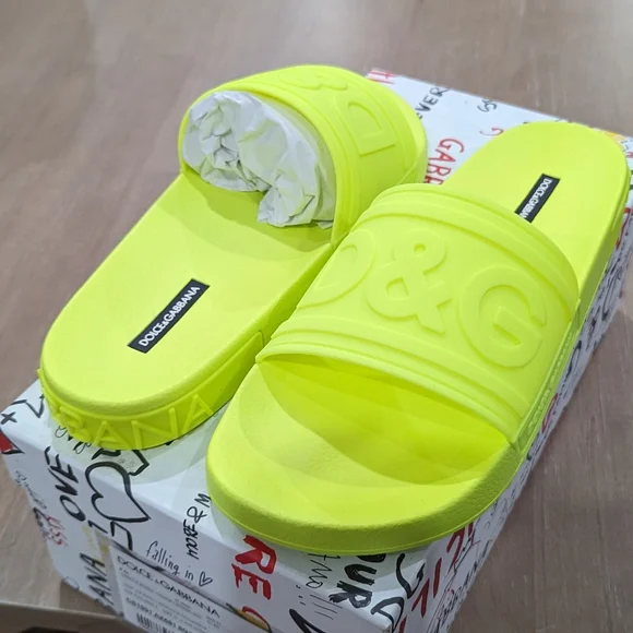 Mens Dolce & Gabbana Slides Sandals D&G Logo Neon Green 43 UK 9 US 10 NIB Dolce and Gabbana Sandals Men | eBay main image 2